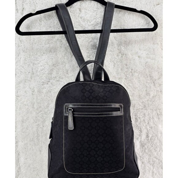 NINE WEST Black Faux Leather and Canvas Small Backpack Contrast Stitching - Picture 3 of 14